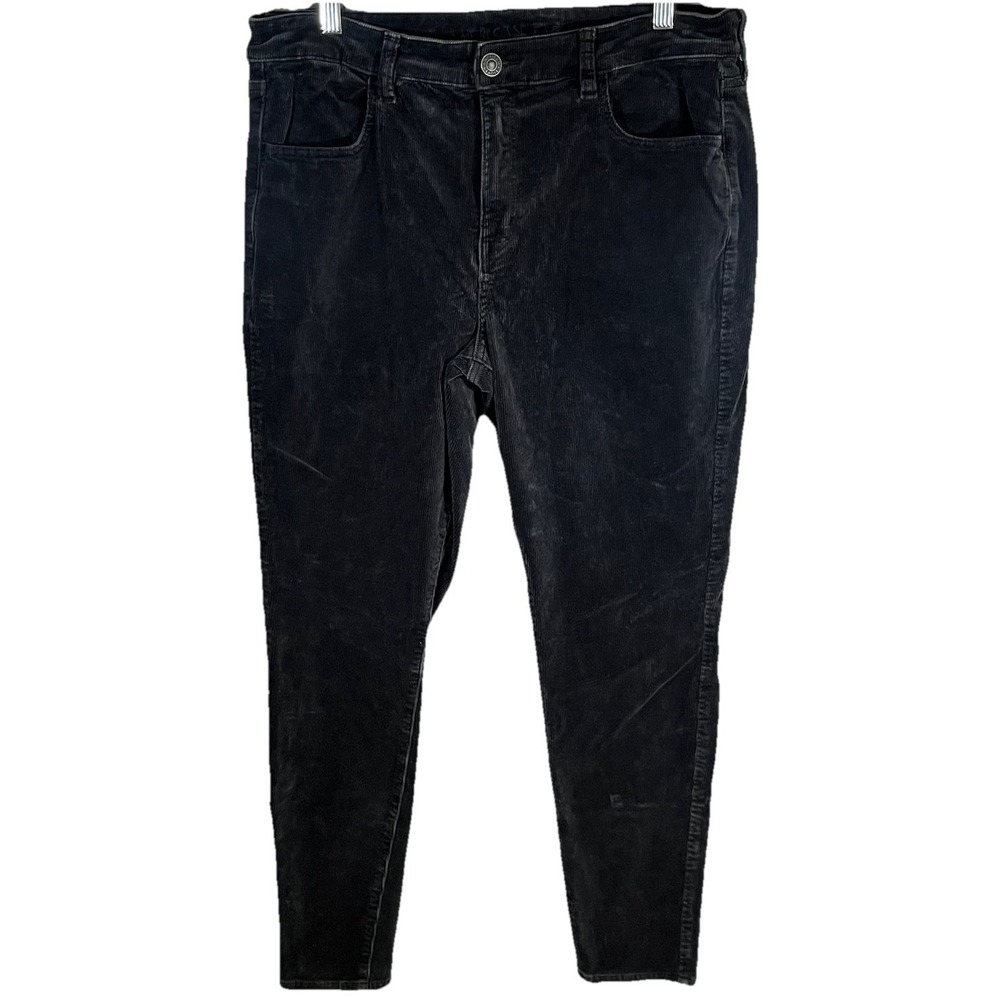 American Eagle Womens Corduroy Jeans Pants Sz 16 Black High‎ Rise Super Stretch
